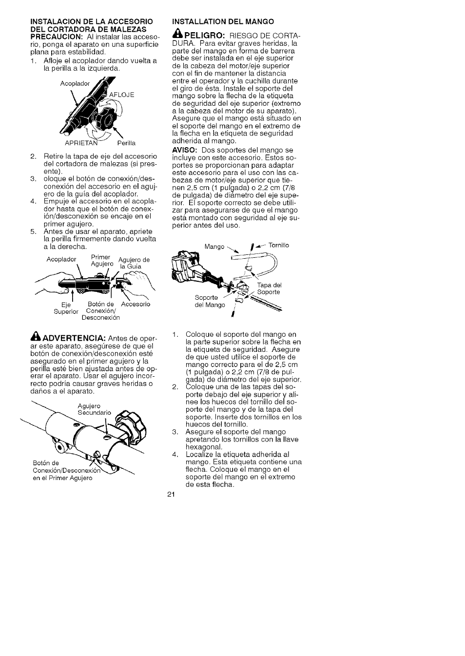 Advertencia | Craftsman 358.792443 User Manual | Page 20 / 31