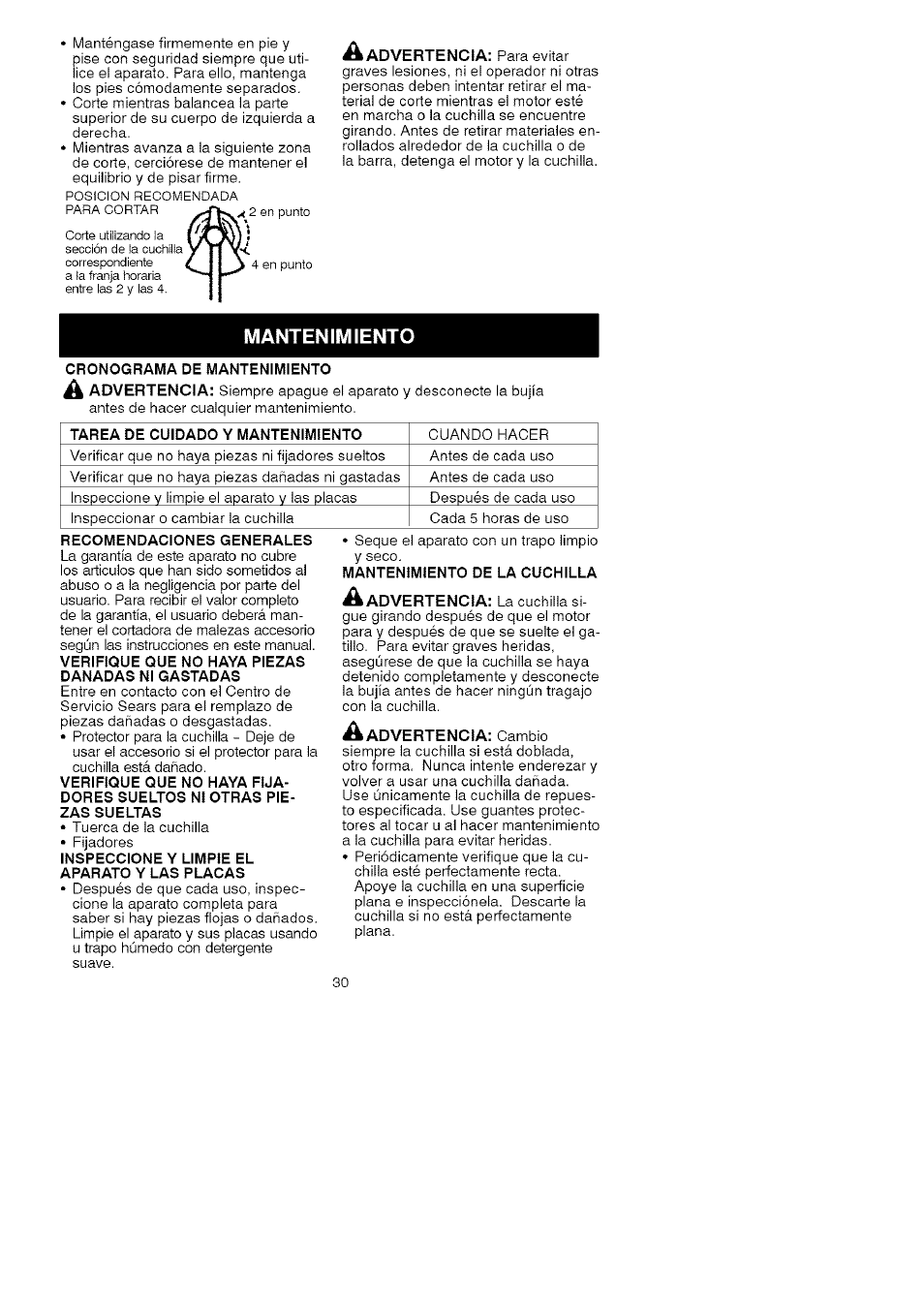 Mantenimiento | Craftsman 358.792443 User Manual | Page 29 / 31