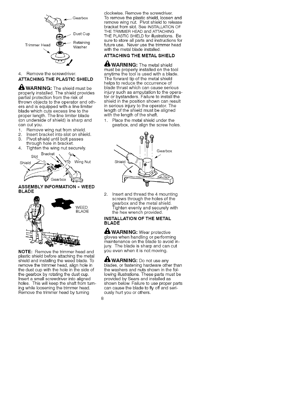 Warning | Craftsman 358.792443 User Manual | Page 8 / 31