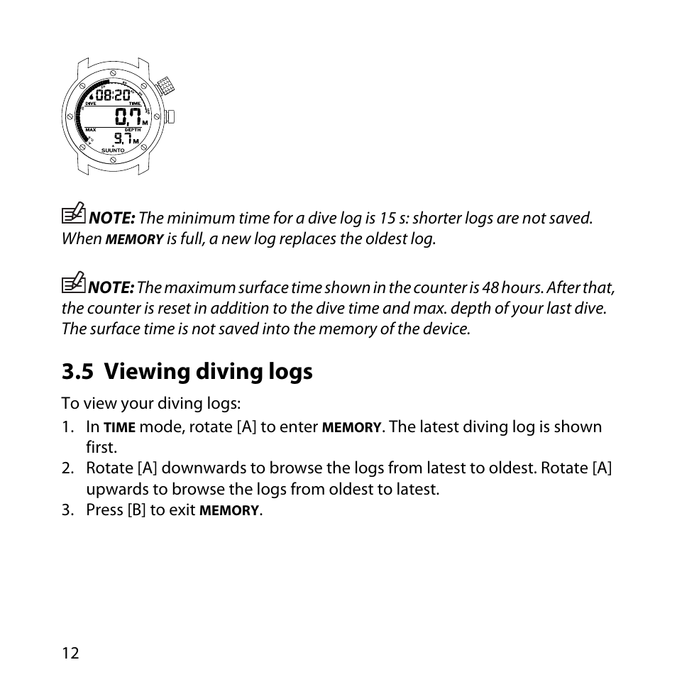 5 viewing diving logs | SUUNTO Elementum Aqua User Manual | Page 18 / 29