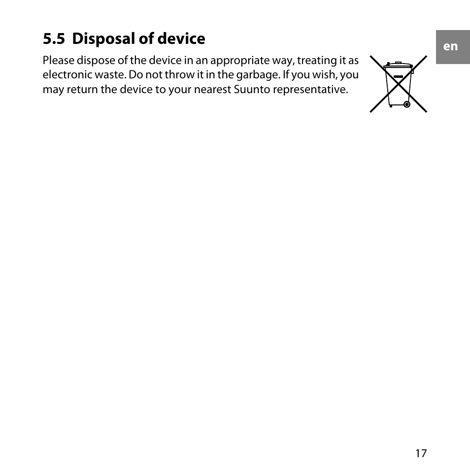 5 disposal of device | SUUNTO Elementum Aqua User Manual | Page 23 / 29