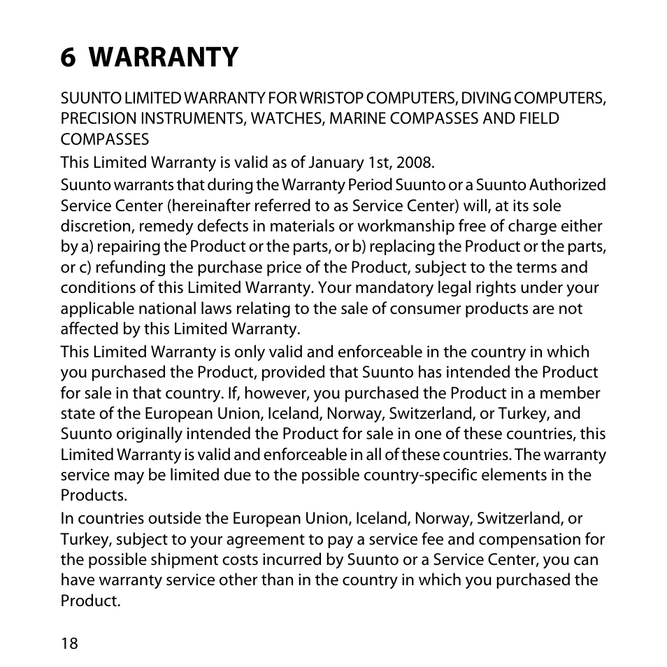 6 warranty | SUUNTO Elementum Aqua User Manual | Page 24 / 29