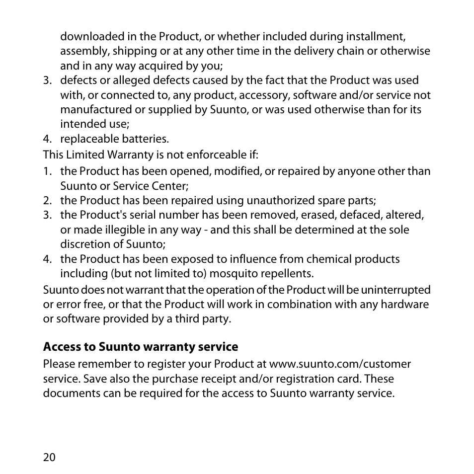 Access to suunto warranty service | SUUNTO Elementum Aqua User Manual | Page 26 / 29
