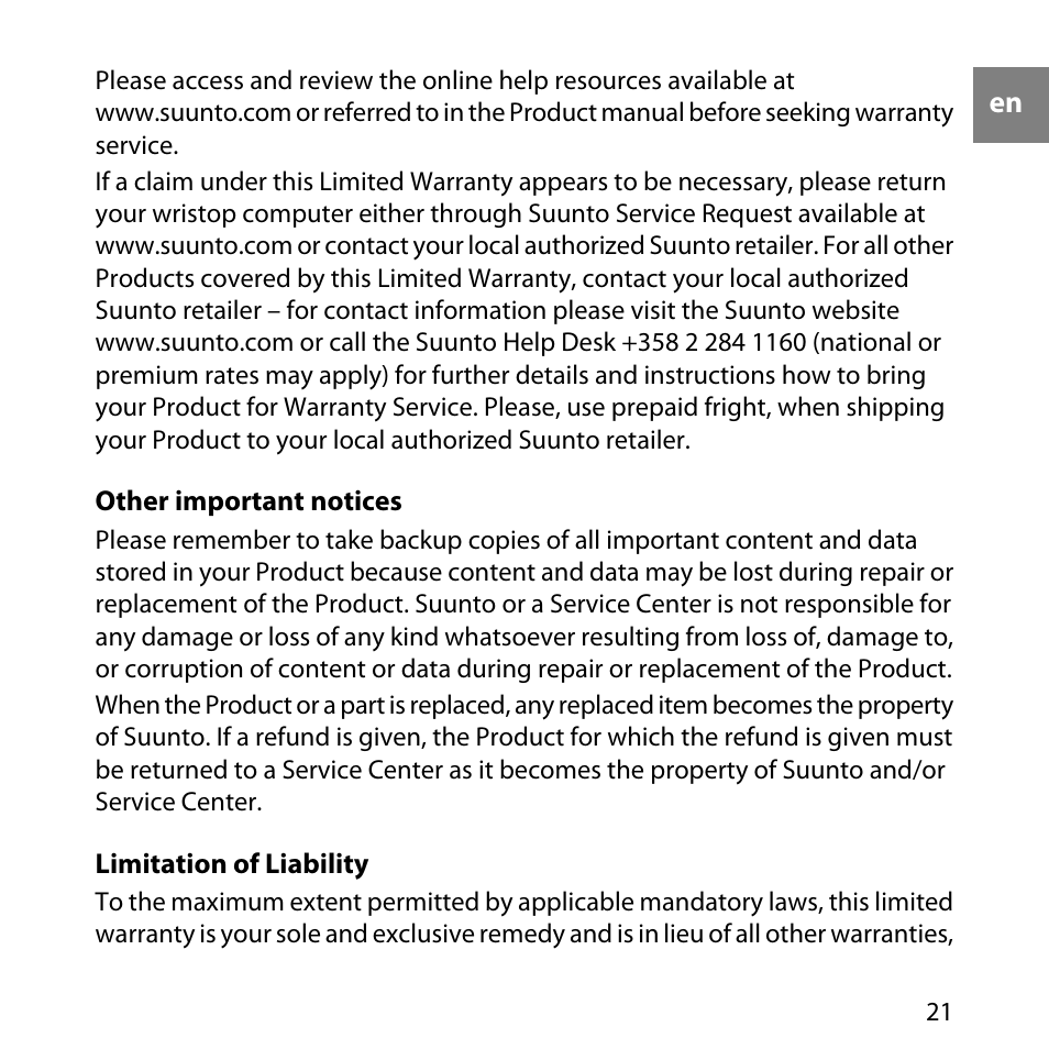 Other important notices | SUUNTO Elementum Aqua User Manual | Page 27 / 29