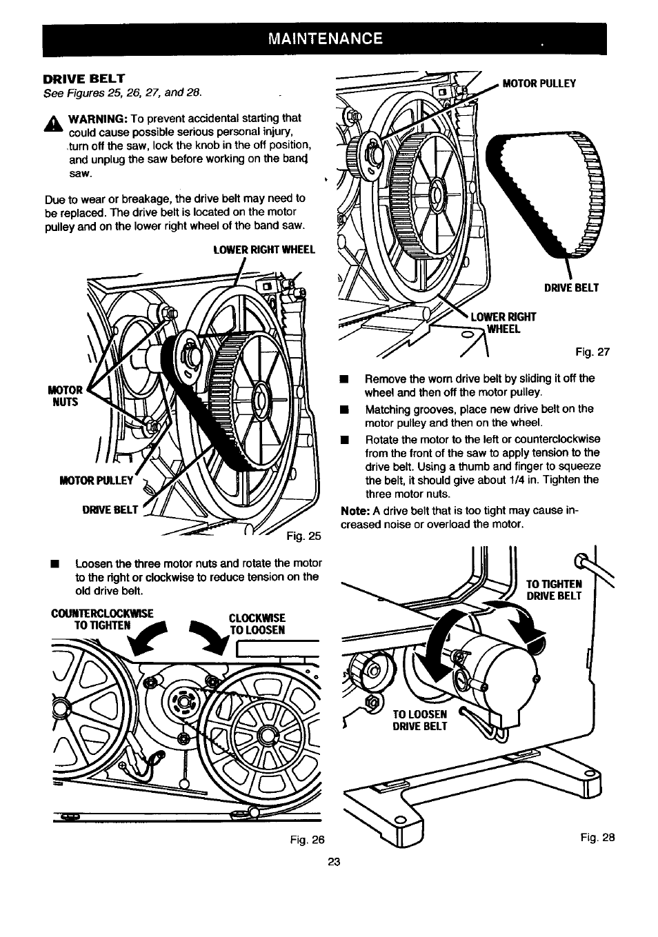 Drive belt, Maintenance | Craftsman 315.214500 User Manual | Page 23 / 34