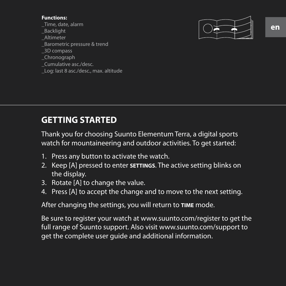 Getting started | SUUNTO Elementum Terra User Manual | Page 5 / 37