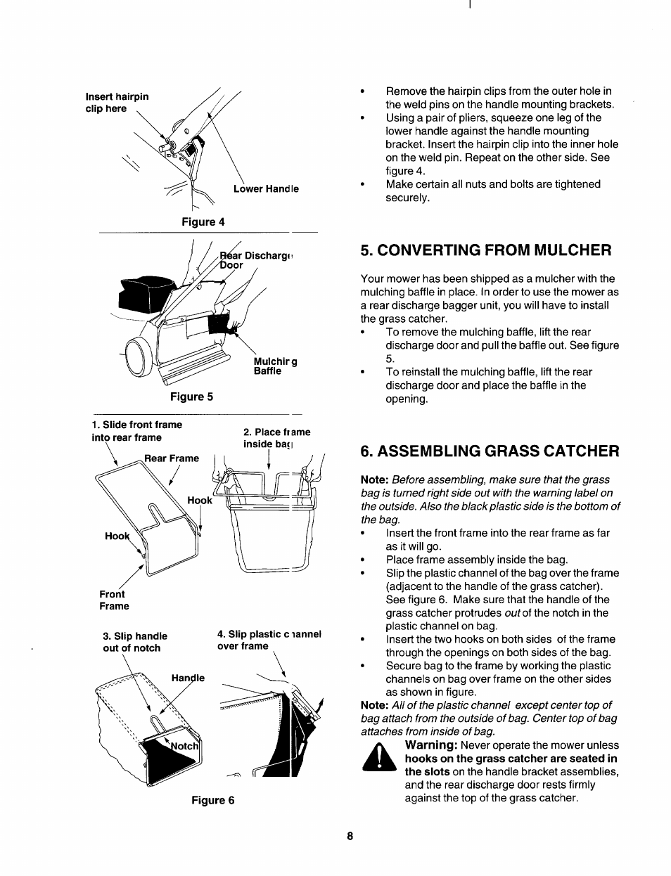 Converting from mulcher, Assembling grass catcher | Craftsman 247.370253 User Manual | Page 8 / 40