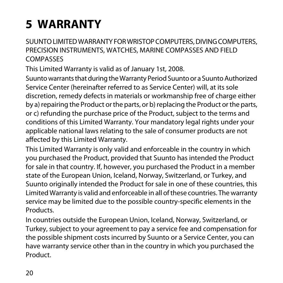 5 warranty | SUUNTO Elementum Ventus User Manual | Page 26 / 32