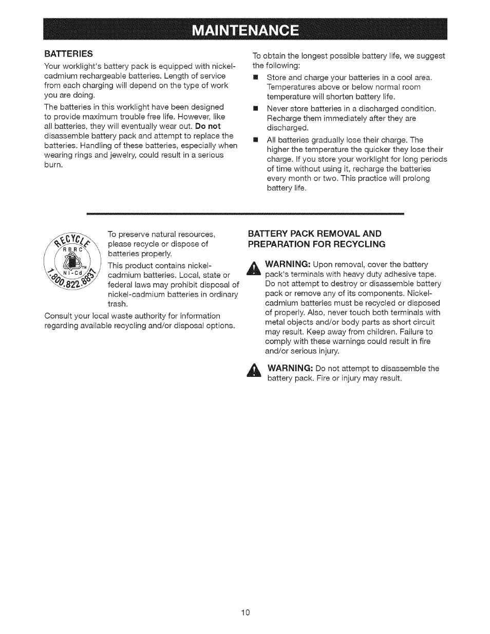 Maintenance, Maintenance -10 | Craftsman 315.113911 User Manual | Page 10 / 11