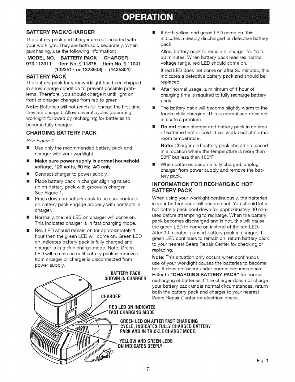 Operation | Craftsman 315.113911 User Manual | Page 7 / 11