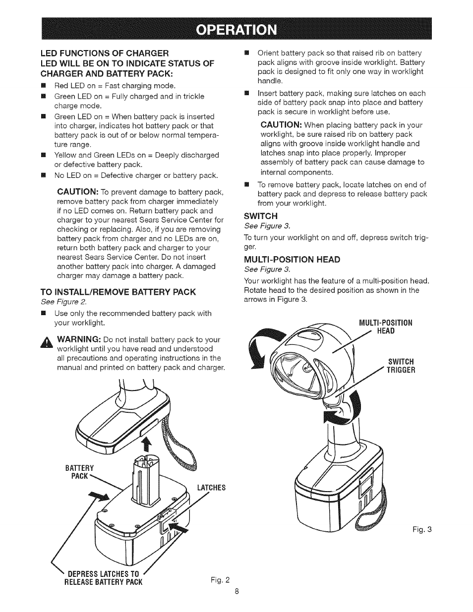 Operation, Operation -8 | Craftsman 315.113911 User Manual | Page 8 / 11