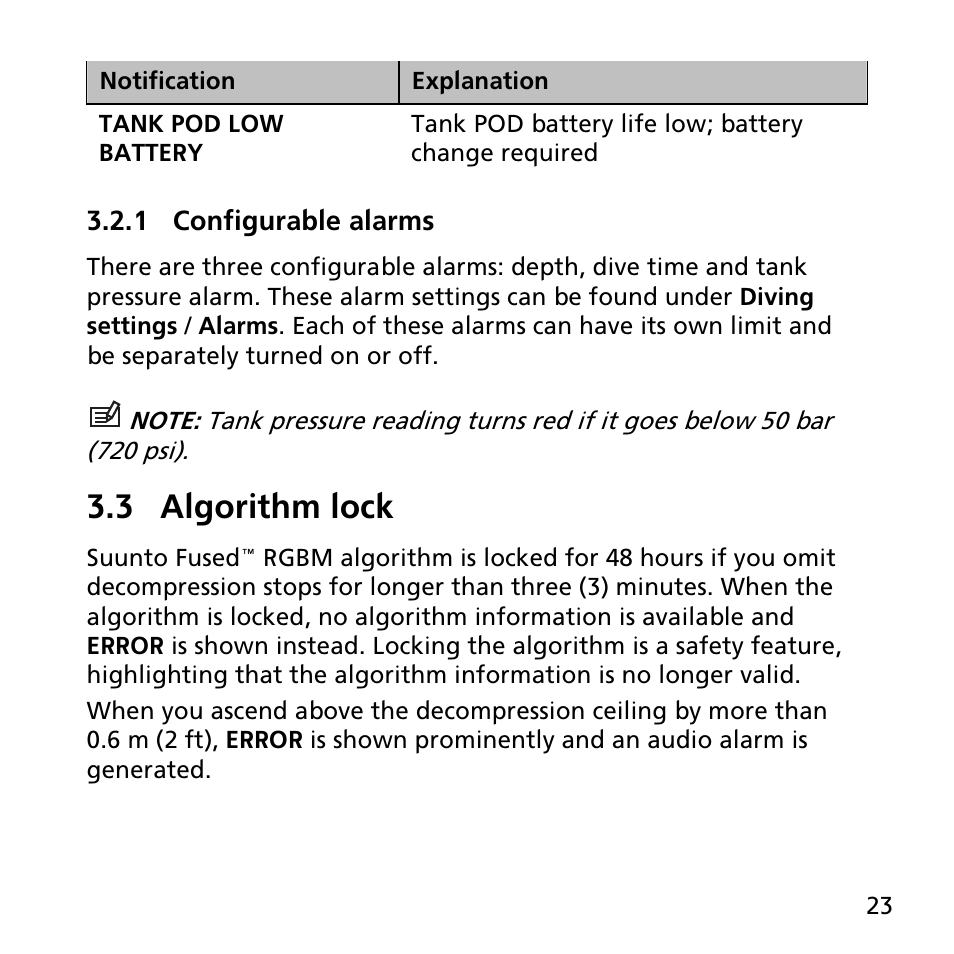 1 configurable alarms, 3 algorithm lock | SUUNTO EON STEEL User Manual | Page 23 / 78