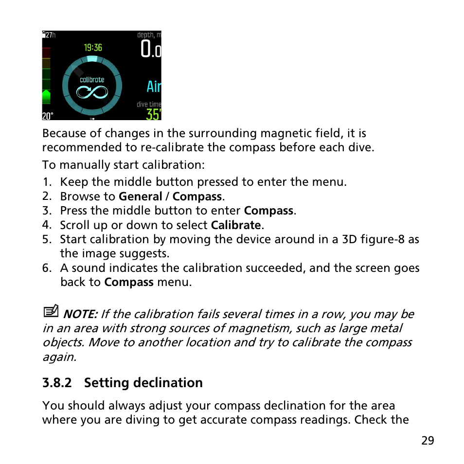 2 setting declination | SUUNTO EON STEEL User Manual | Page 29 / 78