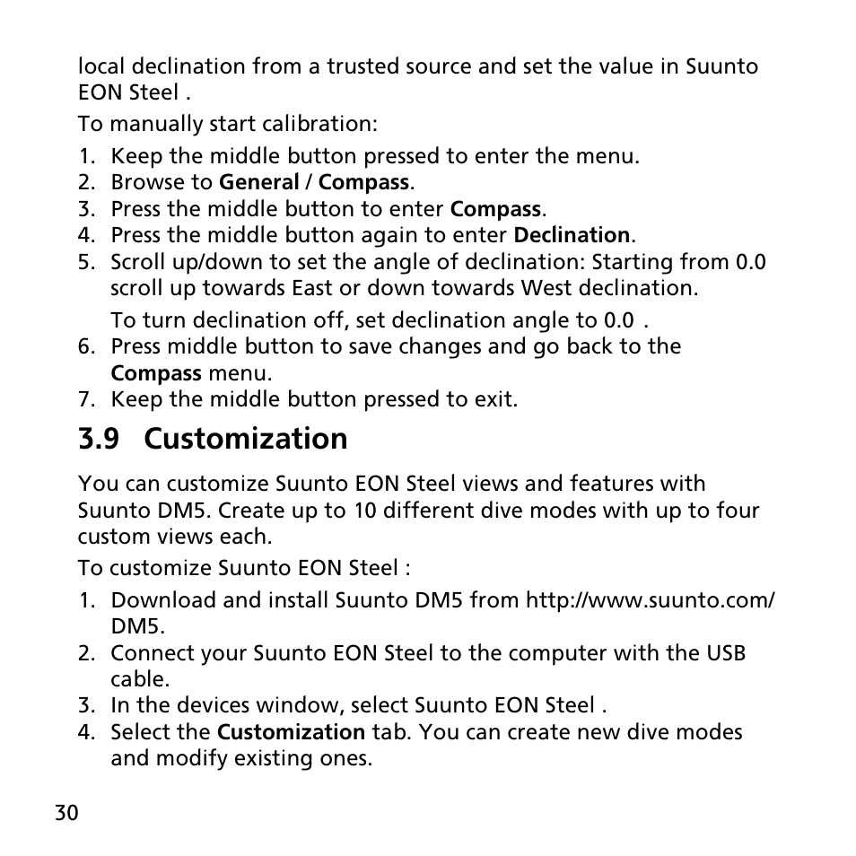 9 customization | SUUNTO EON STEEL User Manual | Page 30 / 78