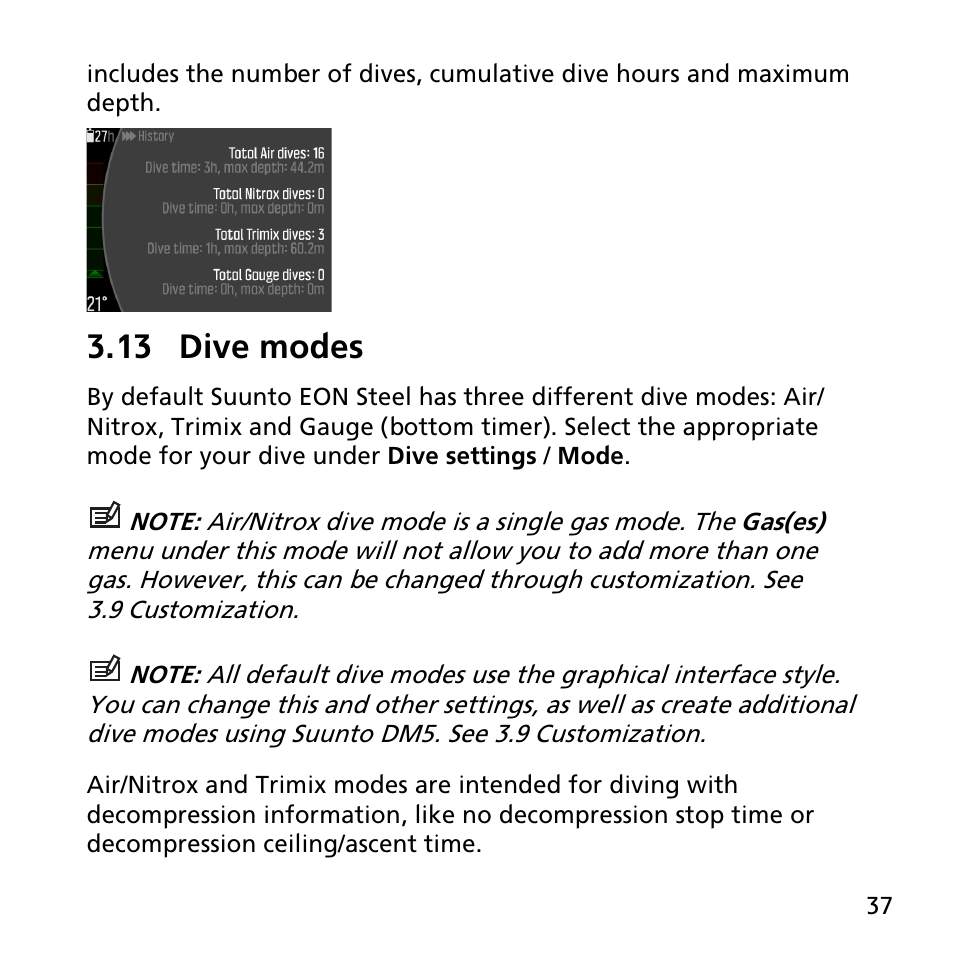 13 dive modes | SUUNTO EON STEEL User Manual | Page 37 / 78