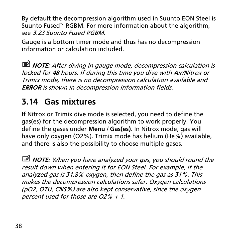 14 gas mixtures | SUUNTO EON STEEL User Manual | Page 38 / 78