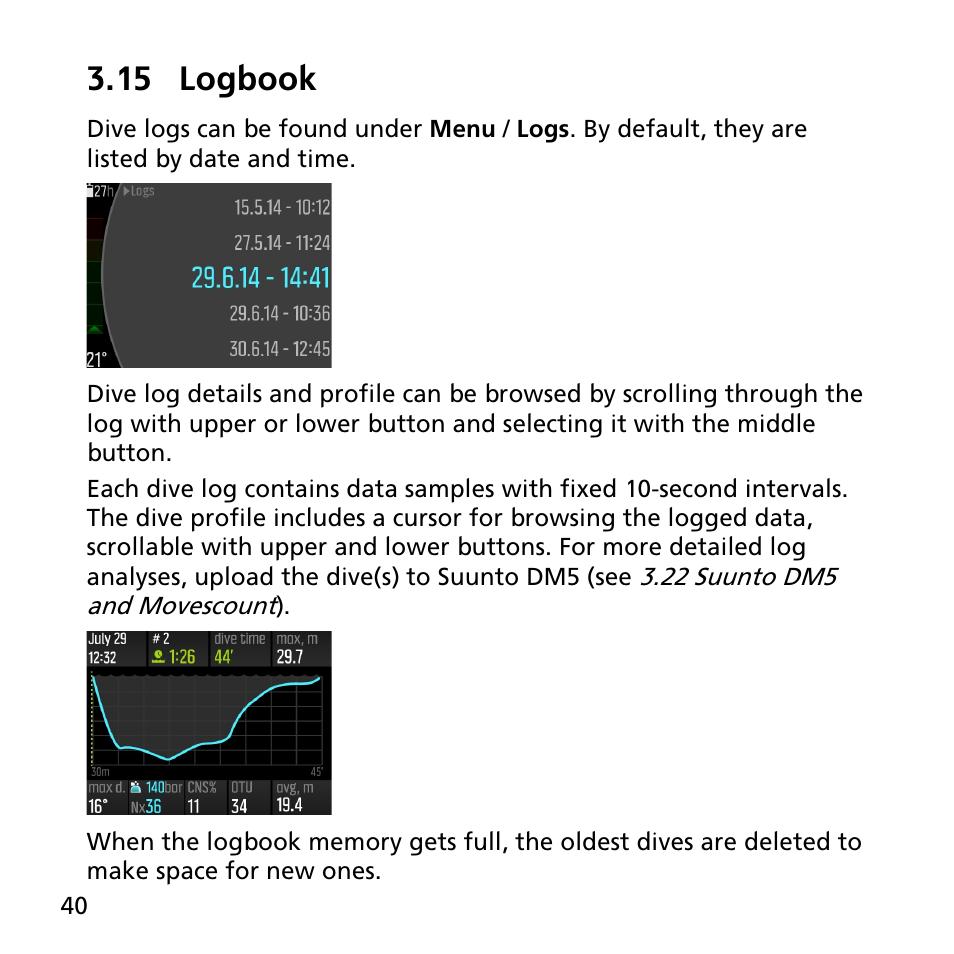 15 logbook | SUUNTO EON STEEL User Manual | Page 40 / 78