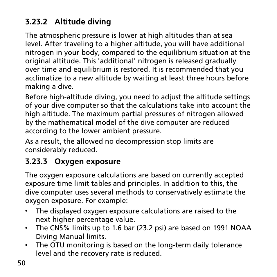 2 altitude diving, 3 oxygen exposure | SUUNTO EON STEEL User Manual | Page 50 / 78