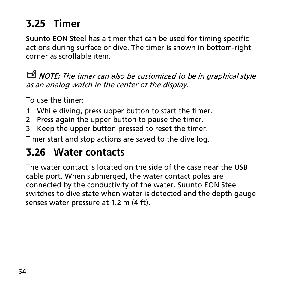 25 timer, 26 water contacts | SUUNTO EON STEEL User Manual | Page 54 / 78