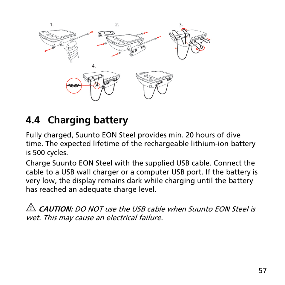 4 charging battery | SUUNTO EON STEEL User Manual | Page 57 / 78