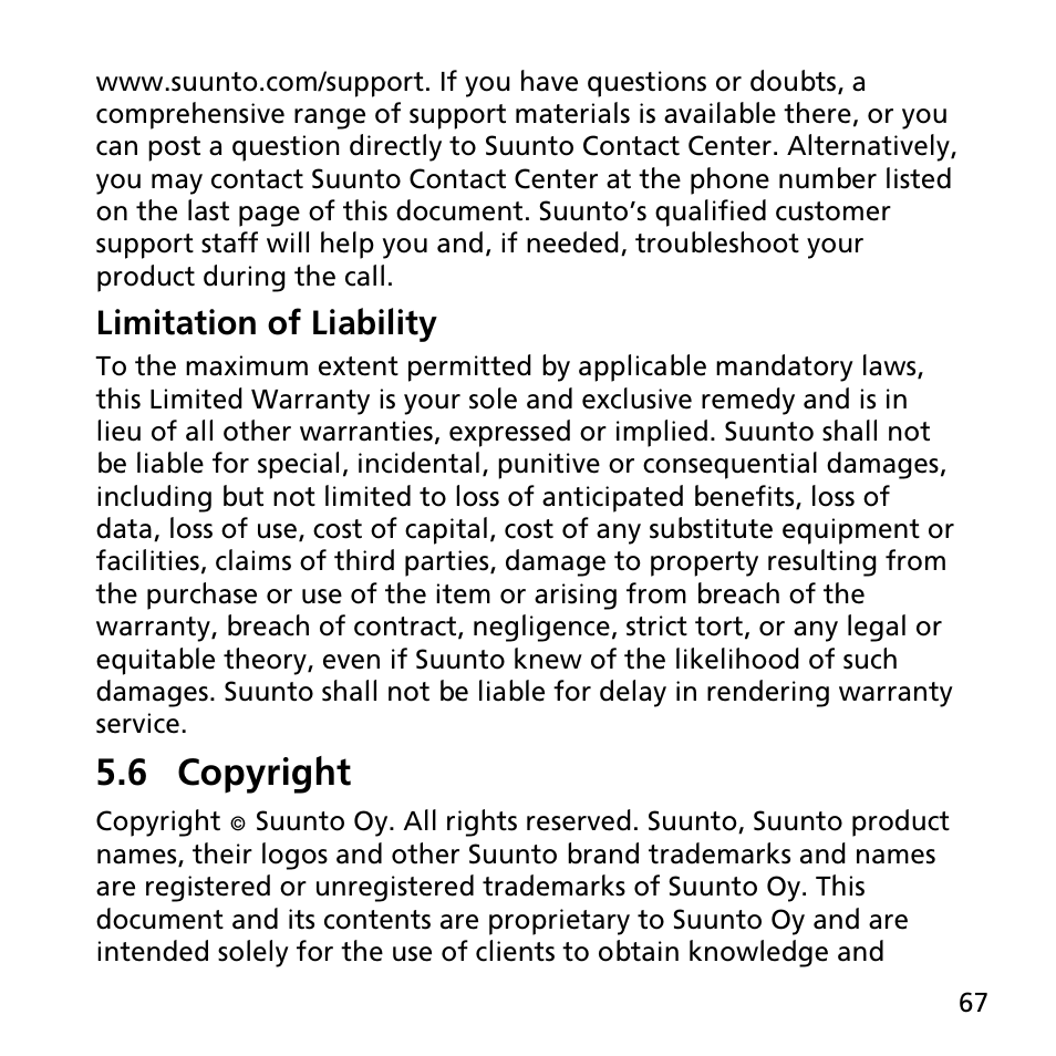 6 copyright, Limitation of liability | SUUNTO EON STEEL User Manual | Page 67 / 78