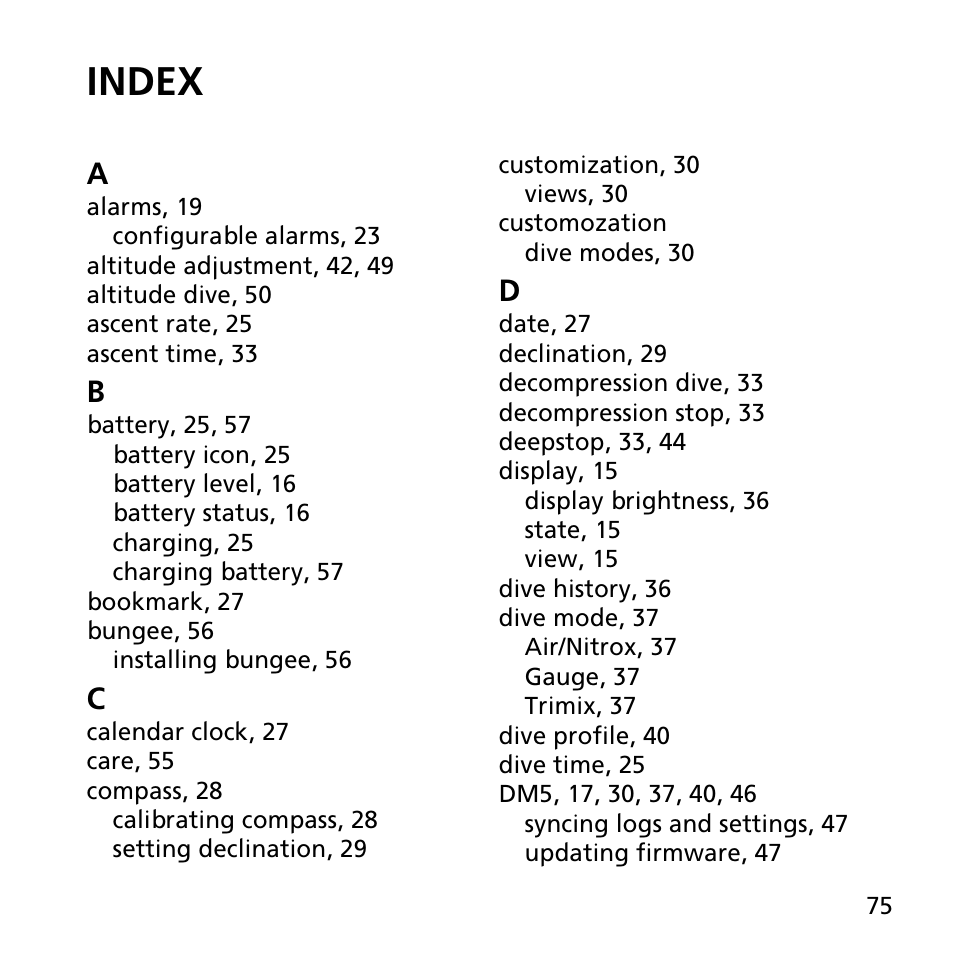 Index | SUUNTO EON STEEL User Manual | Page 75 / 78