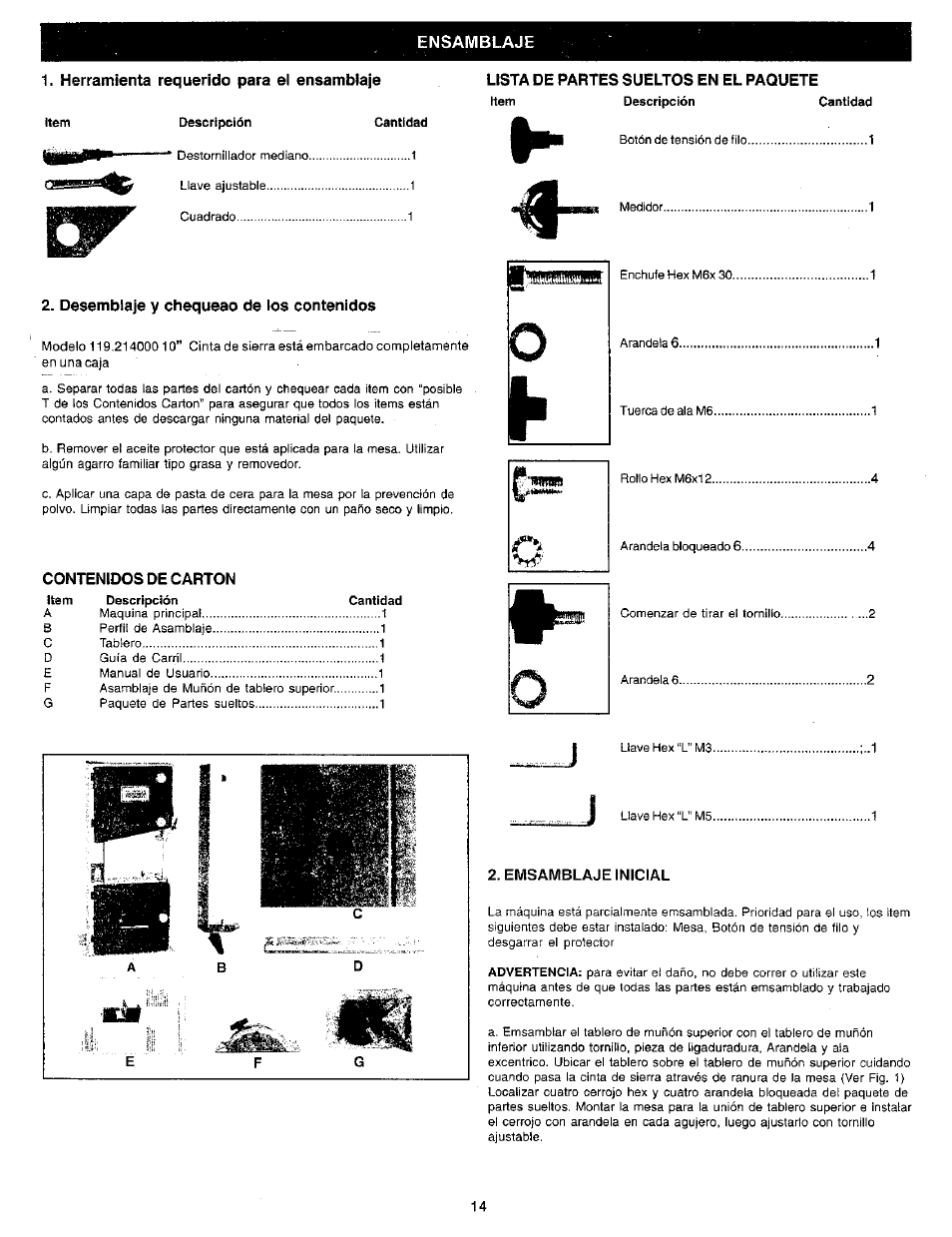 Ensamblaje | Craftsman 119.214000 User Manual | Page 14 / 20