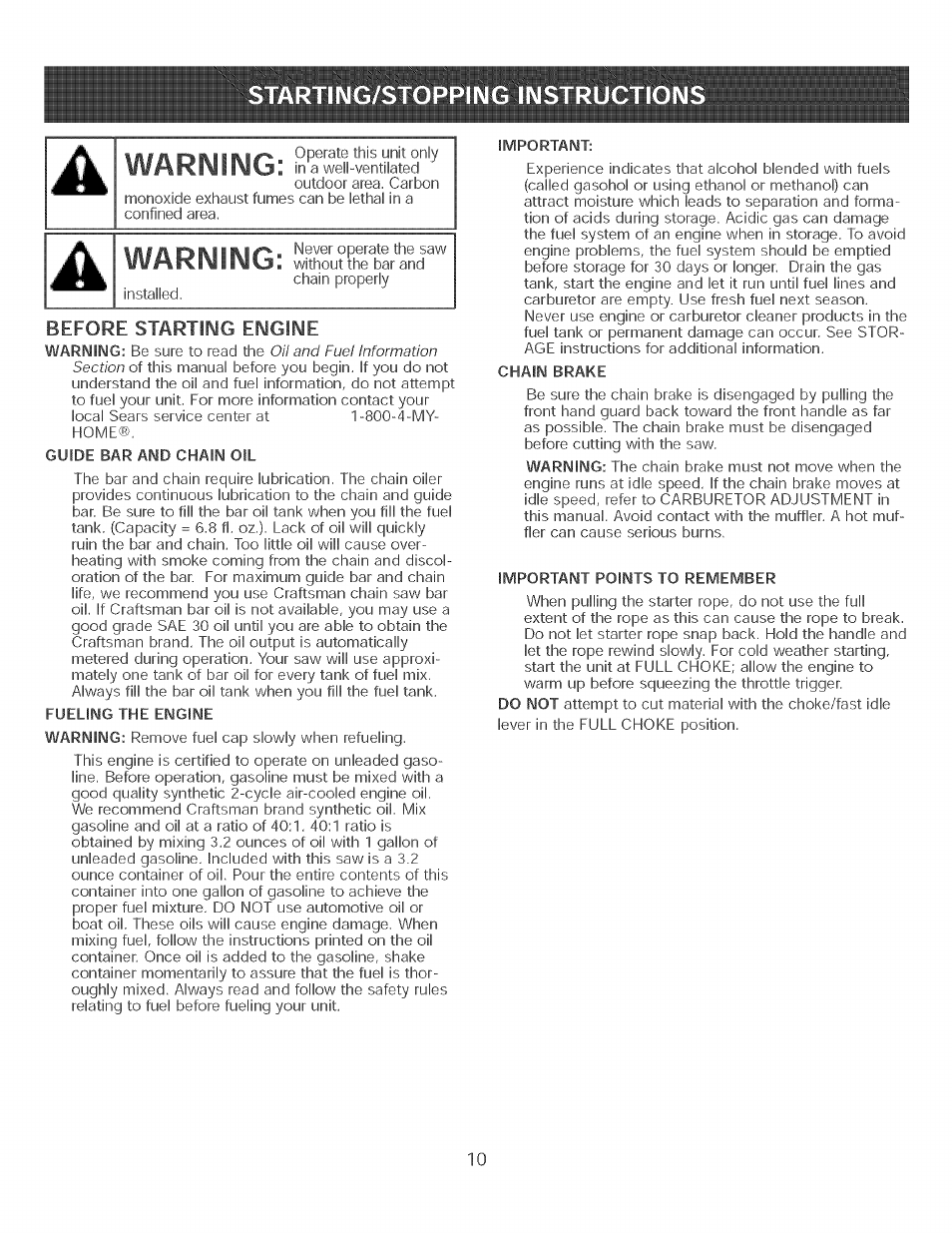 Warning, Iskr'tnl | Craftsman 316.350840 User Manual | Page 10 / 28