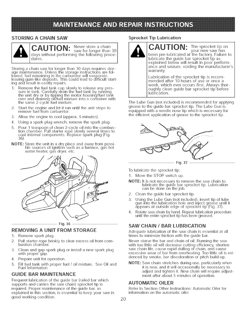 Caution, Caotion | Craftsman 316.350840 User Manual | Page 20 / 28