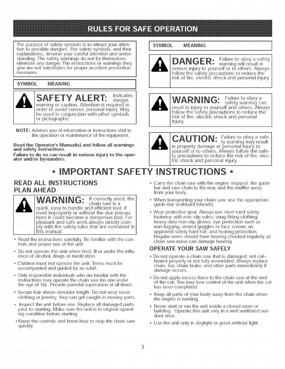 Important safety instructions, Safety alert: !j, Wap ml me | F^alixlow, Warning: sswtff | Craftsman 316.350840 User Manual | Page 3 / 28