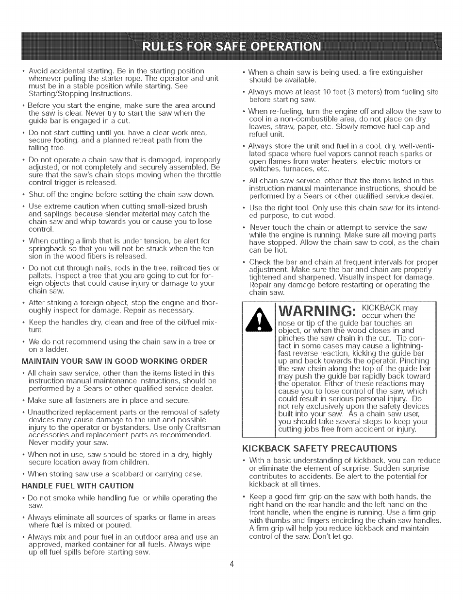 Warning | Craftsman 316.350840 User Manual | Page 4 / 28