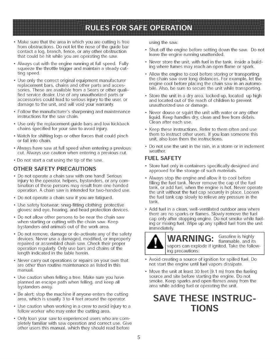 Save these instructions, Warning, Save these instruc­ tions | Craftsman 316.350840 User Manual | Page 5 / 28