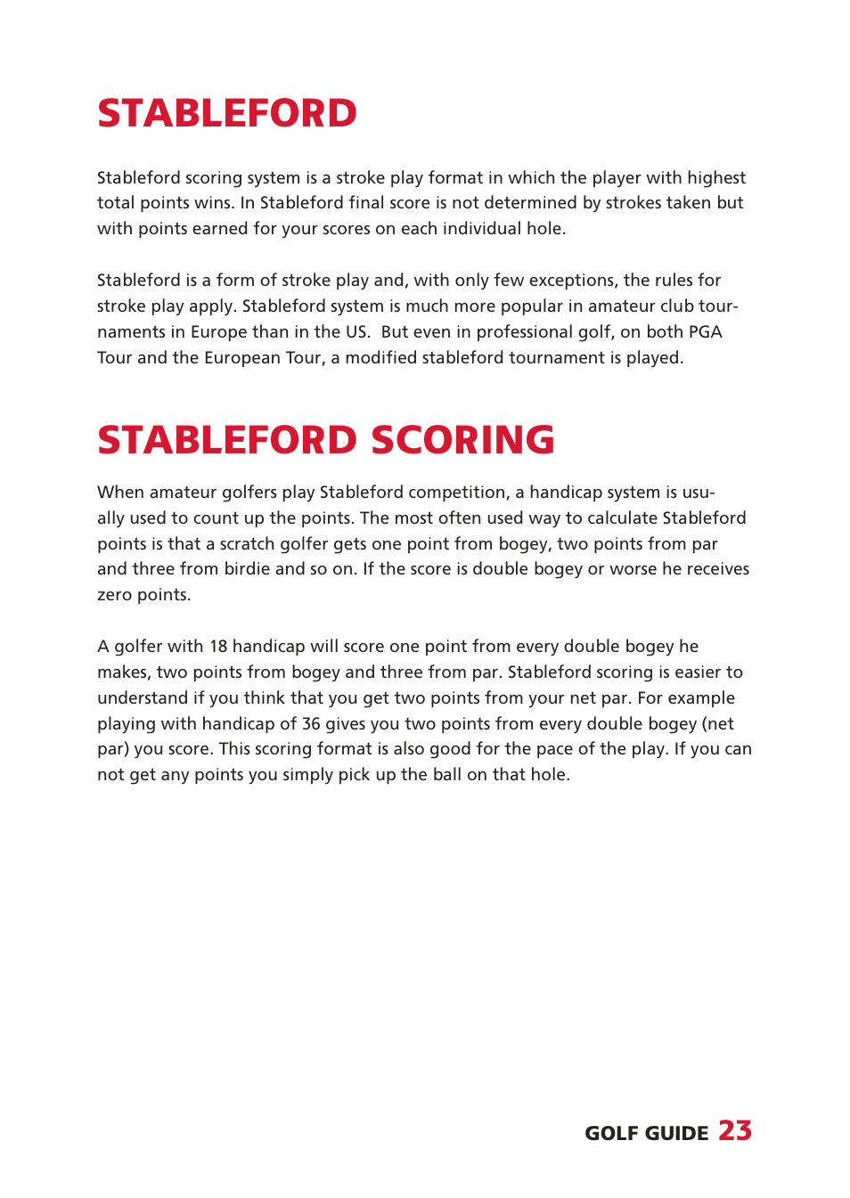 Stableford, Stableford scoring | SUUNTO Golf User Manual | Page 23 / 32