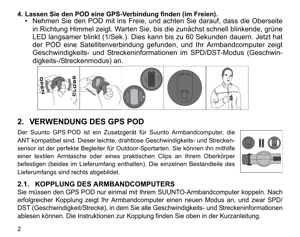 Verwendung des gps pod | SUUNTO GPS POD User Manual | Page 23 / 84