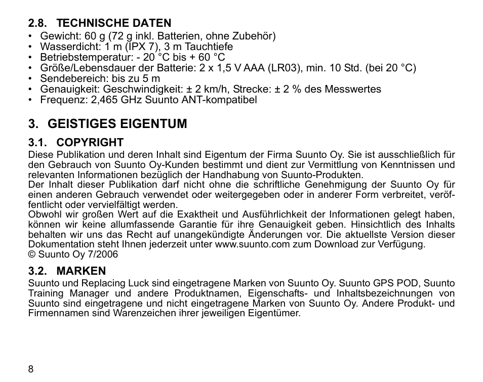 Geistiges eigentum | SUUNTO GPS POD User Manual | Page 29 / 84