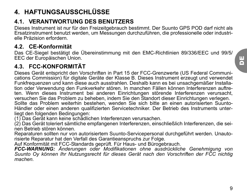 Haftungsausschlüsse | SUUNTO GPS POD User Manual | Page 30 / 84