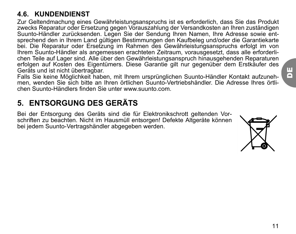 Entsorgung des geräts | SUUNTO GPS POD User Manual | Page 32 / 84