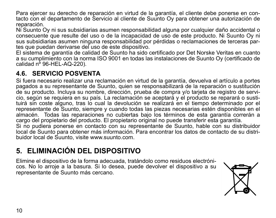 Eliminación del dispositivo | SUUNTO GPS POD User Manual | Page 42 / 84