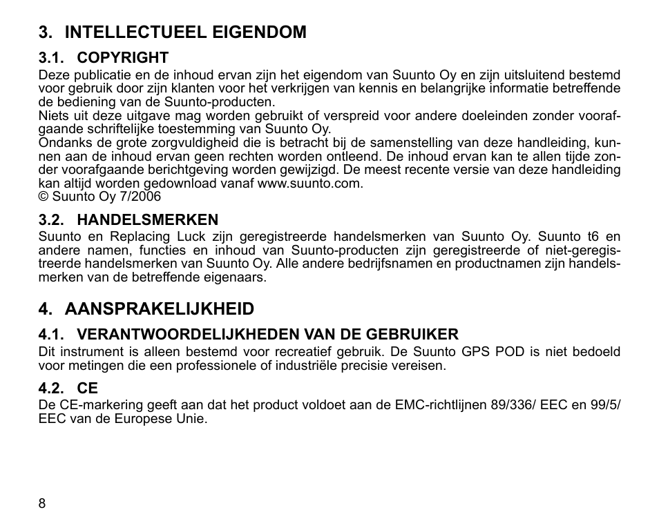 Intellectueel eigendom, Aansprakelijkheid | SUUNTO GPS POD User Manual | Page 60 / 84