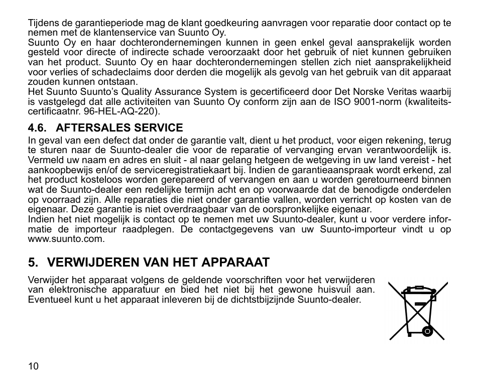 Verwijderen van het apparaat | SUUNTO GPS POD User Manual | Page 62 / 84