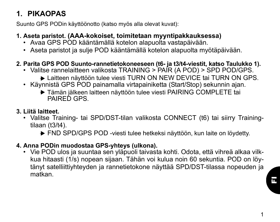 Pikaopas | SUUNTO GPS POD User Manual | Page 63 / 84
