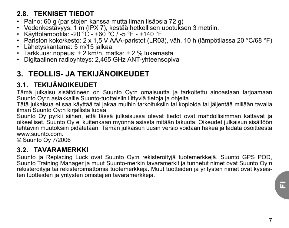 Teollis- ja tekijänoikeudet | SUUNTO GPS POD User Manual | Page 69 / 84