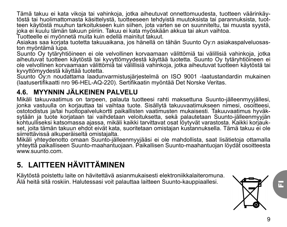 Laitteen hävittäminen | SUUNTO GPS POD User Manual | Page 71 / 84