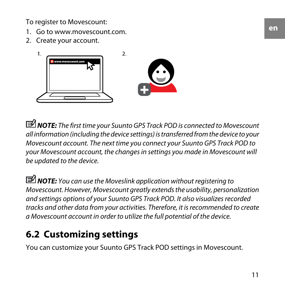 2 customizing settings | SUUNTO GPS TRACK POD User Manual | Page 11 / 32