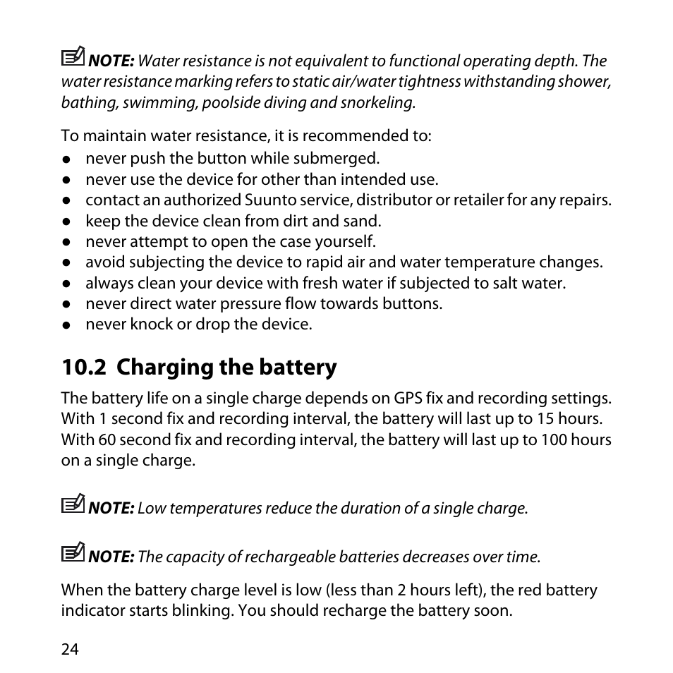 2 charging the battery | SUUNTO GPS TRACK POD User Manual | Page 24 / 32