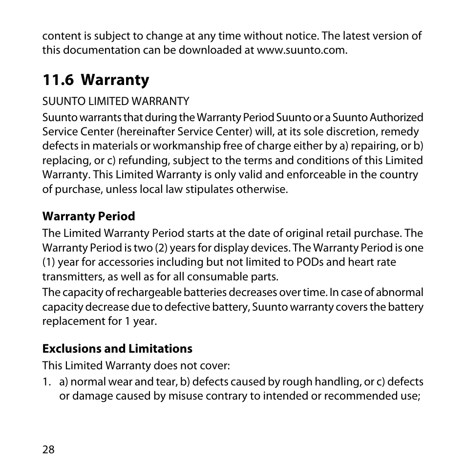 6 warranty | SUUNTO GPS TRACK POD User Manual | Page 28 / 32