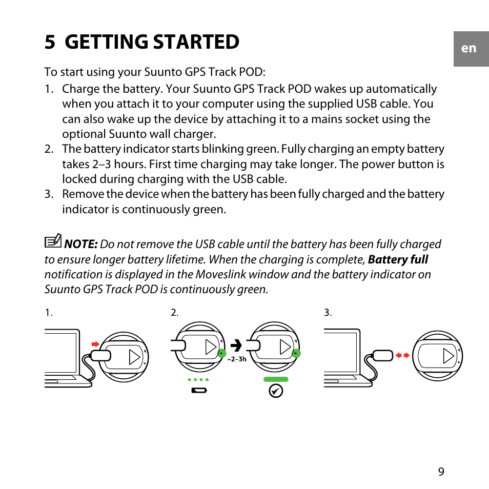5 getting started | SUUNTO GPS TRACK POD User Manual | Page 9 / 32