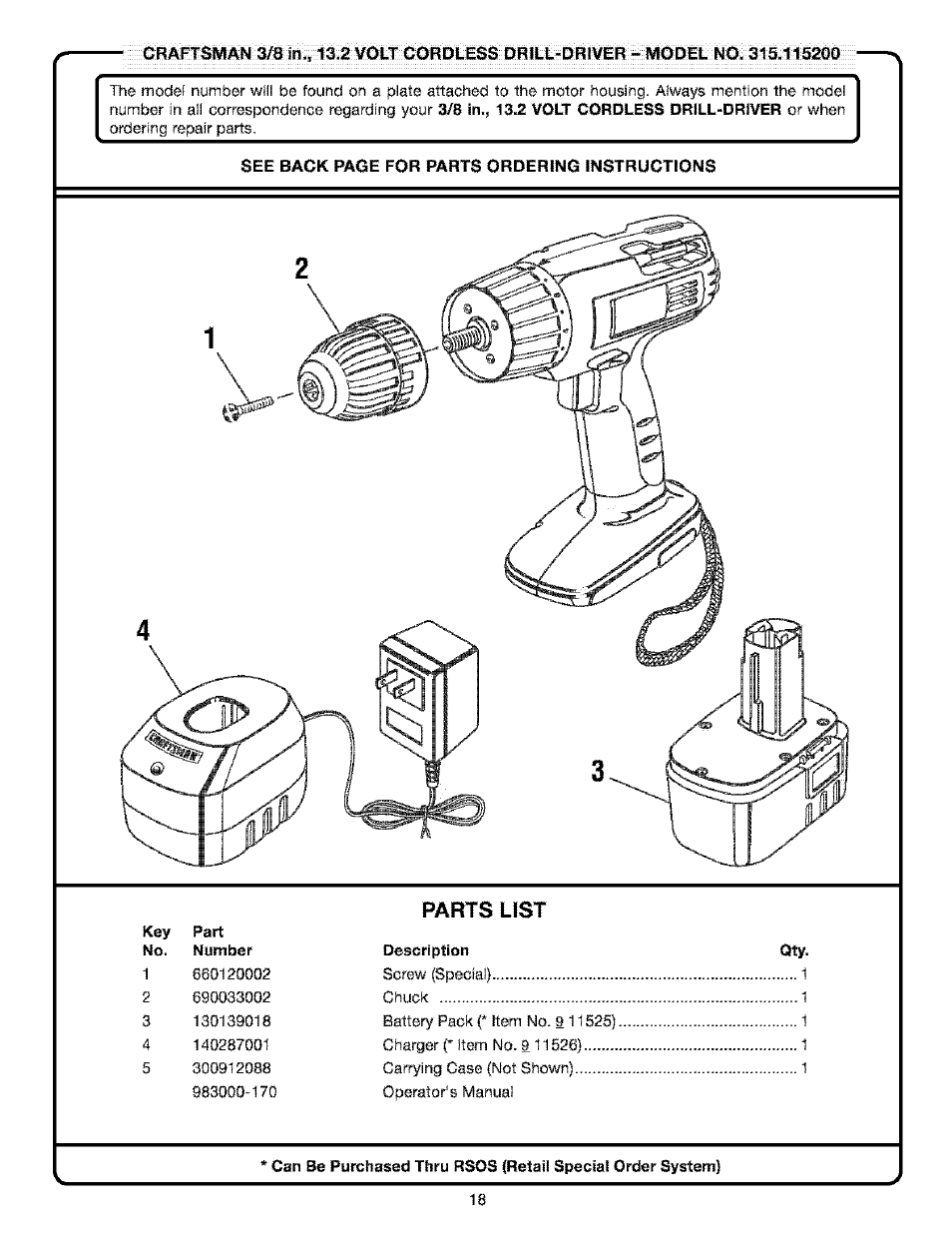 Parts list | Craftsman 315.115210 User Manual | Page 18 / 19