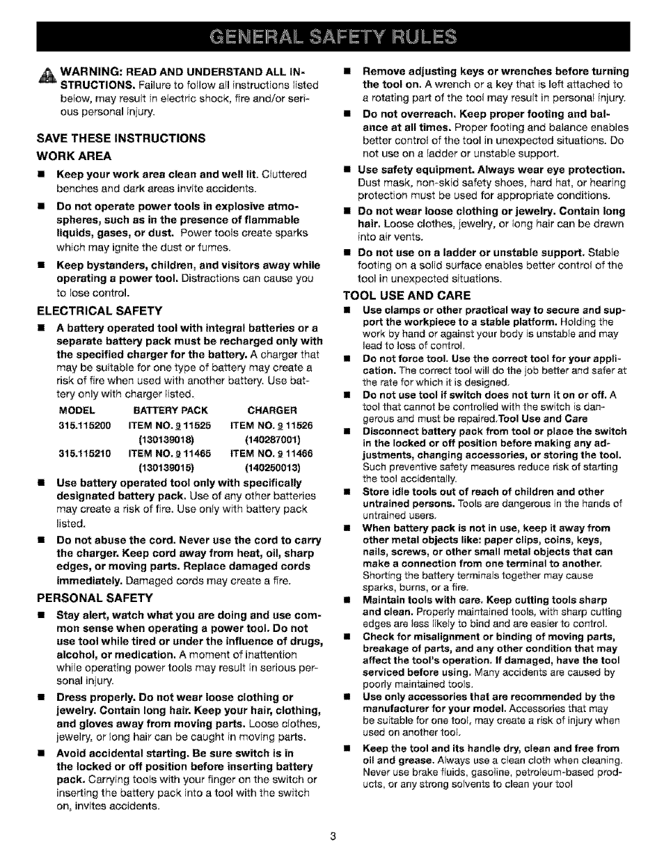 Craftsman 315.115210 User Manual | Page 3 / 19