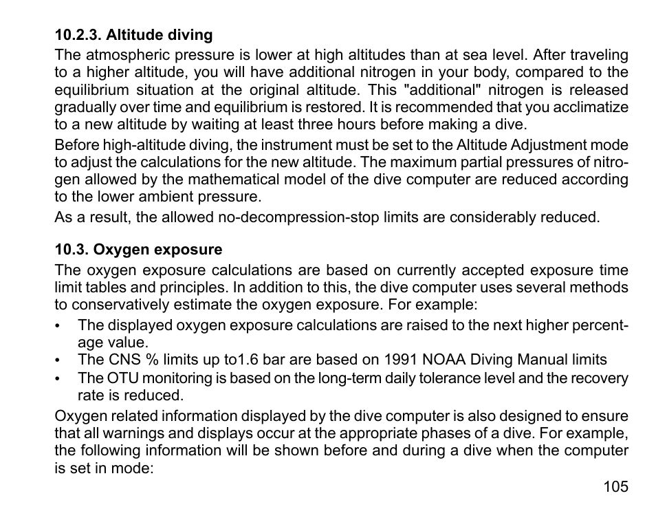 Altitude diving, Oxygen exposure | SUUNTO HELO2 User Manual | Page 105 / 116